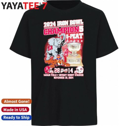 Alabama Crimson Tide 2024 Iron Bowl Champions 5-Peat Shirt