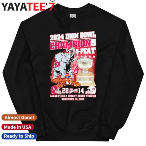 Alabama Crimson Tide 2024 Iron Bowl Champions 5-Peat Shirt