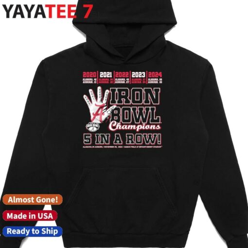 Alabama Crimson Tide 5 In A Row 2020 2024 Iron Bowl Champions Shirt