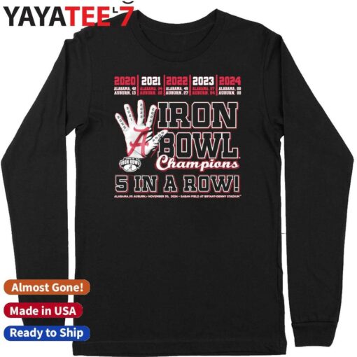 Alabama Crimson Tide 5 In A Row 2020 2024 Iron Bowl Champions Shirt