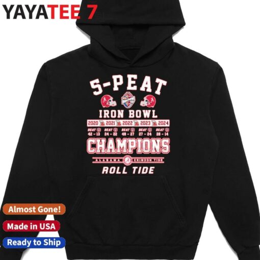 Alabama Crimson Tide 5-Peat 2024 Iron Bowl Alabama Champions Roll Tide T-Shirt