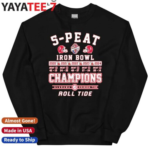 Alabama Crimson Tide 5-Peat 2024 Iron Bowl Alabama Champions Roll Tide T-Shirt