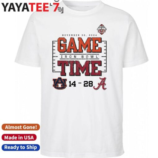 Alabama Crimson Tide vs. Auburn Tigers   2024 Iron Bowl Game Time 28 14 Score T-Shirt