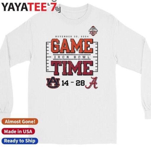 Alabama Crimson Tide vs. Auburn Tigers   2024 Iron Bowl Game Time 28 14 Score T-Shirt