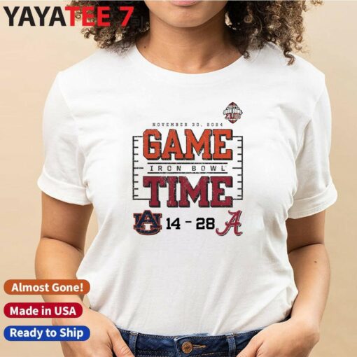 Alabama Crimson Tide vs. Auburn Tigers   2024 Iron Bowl Game Time 28 14 Score T-Shirt