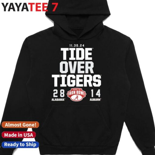 Alabama Crimson Tide vs. Auburn Tigers 2024 Iron Bowl Score Tide Over Tigers 28 14 Shirt