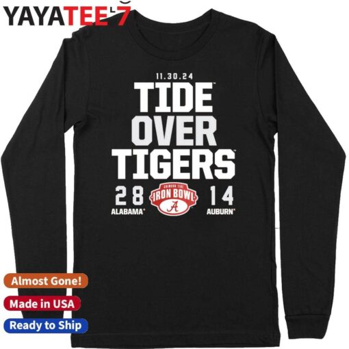 Alabama Crimson Tide vs. Auburn Tigers 2024 Iron Bowl Score Tide Over Tigers 28 14 Shirt