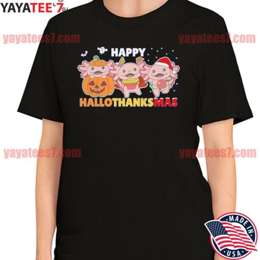 Axolotl Christmas Halloween Costume Happy Hallothanksmas T-Shirt