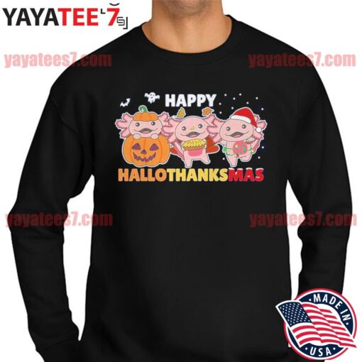 Axolotl Christmas Halloween Costume Happy Hallothanksmas T-Shirt