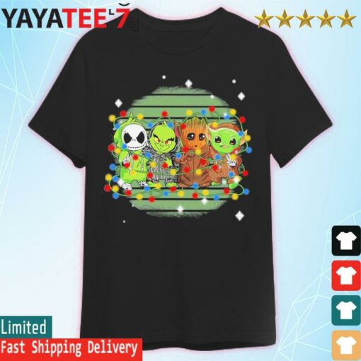 Baby Jack Skellington, Grinch, Groot And Baby Yoda Christmas light shirt