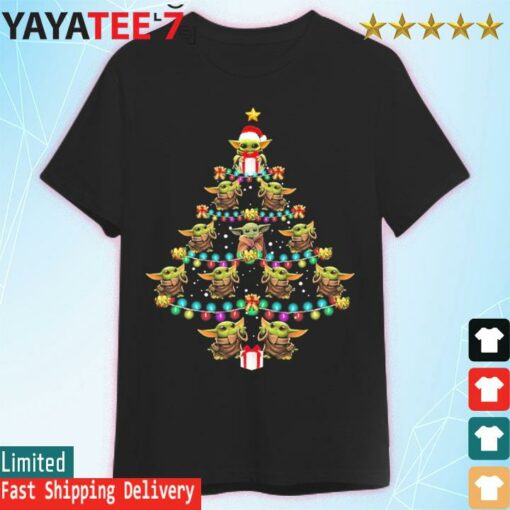 Baby Yoda tree Merry Christmas light shirt