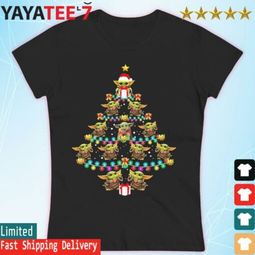 Baby Yoda tree Merry Christmas light shirt