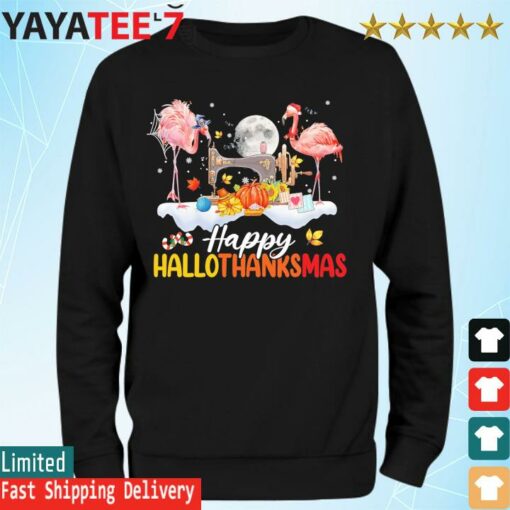 Flamingos Hallothanksmas Halloween Christmas Family Thanksgiving 2022 T-Shirt