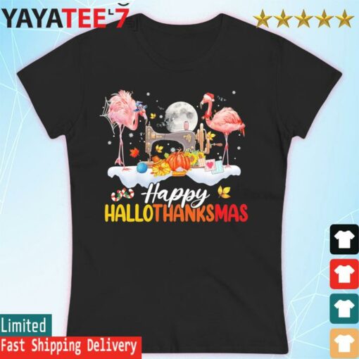 Flamingos Hallothanksmas Halloween Christmas Family Thanksgiving 2022 T-Shirt