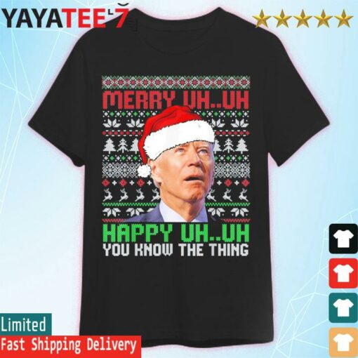 Funny Santa Joe Biden Merry Uh Uh Christmas Ugly T-Shirt