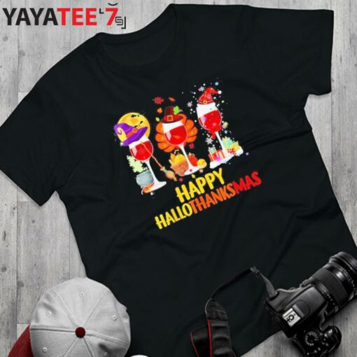 Happy HalloThanksMas Wine, Halloween, Thanksgiving, Christmas Happy Halloween 2022 T-Shirt