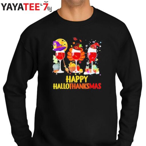 Happy HalloThanksMas Wine, Halloween, Thanksgiving, Christmas Happy Halloween 2022 T-Shirt