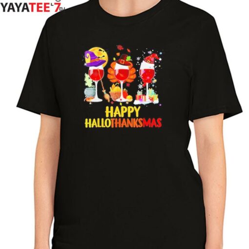 Happy HalloThanksMas Wine, Halloween, Thanksgiving, Christmas Happy Halloween 2022 T-Shirt