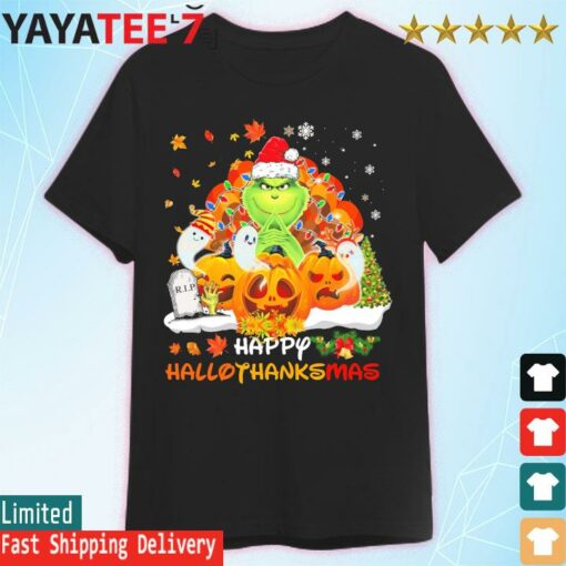 Happy Hallothanksmas Santa Grinch Light Merry Christmas shirt