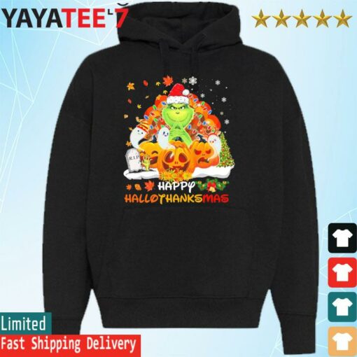 Happy Hallothanksmas Santa Grinch Light Merry Christmas shirt