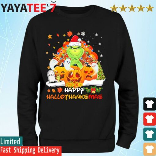 Happy Hallothanksmas Santa Grinch Light Merry Christmas shirt