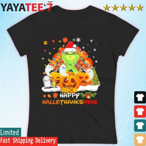 Happy Hallothanksmas Santa Grinch Light Merry Christmas shirt