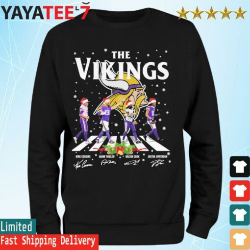 Kirk Cousins, Adam Thielen, Dalvin Cook and Justin Jefferson The Viking abbey road merry Christmas shirt