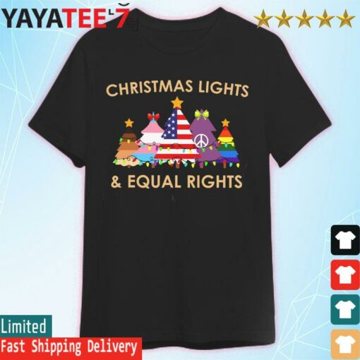 LGBT Christmas lights and Equal Rights shirt