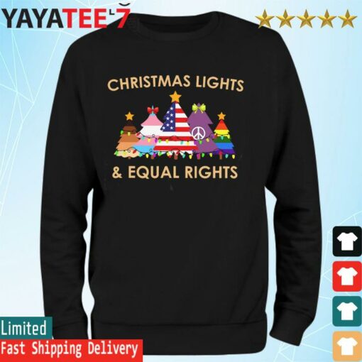 LGBT Christmas lights and Equal Rights shirt