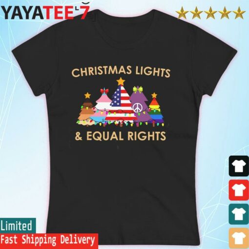 LGBT Christmas lights and Equal Rights shirt