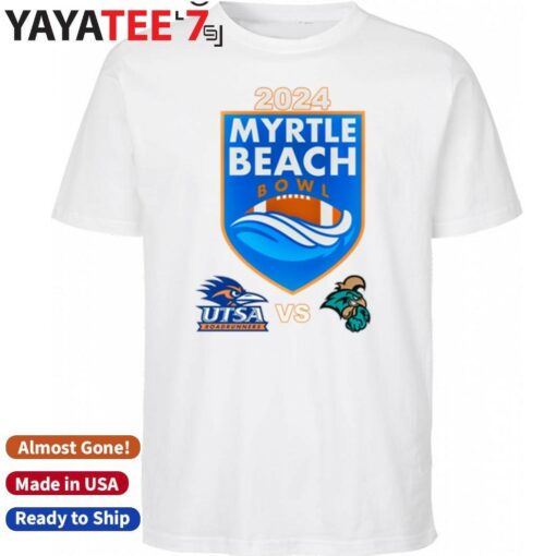 Official Coastal Carolina Chanticleers vs. UTSA Roadrunners 2024 Myrtle Beach Bowl Matchup T-Shirt