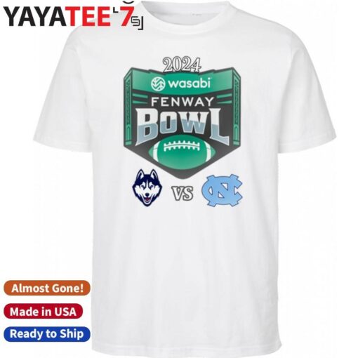 Official UConn Huskies vs. North Carolina Tar Heels 2024 Wasabi Fenway Bowl Matchup T-Shirt