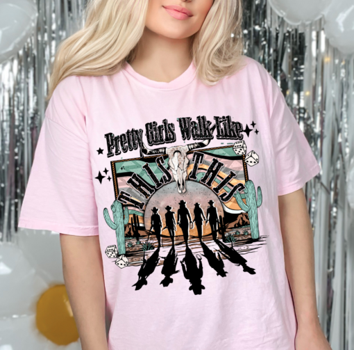 Comfort Colors or Bella Soft Style Pretty Girls Walk Like This This Western Tee Funny Toddler, Youth, and Adult Country Western Shirt