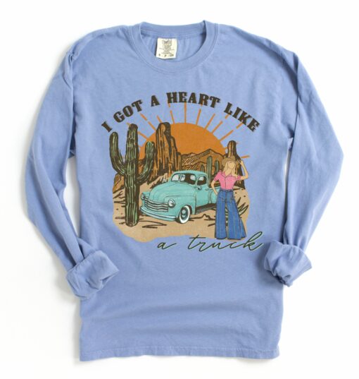 Long Sleeve Comfort Colors I Got A Heart Like A Truck Shirt  Country Western Shirt