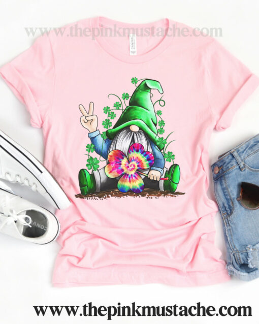 Lucky Gnome Tie Dye St Patty’s Day Tee  Hippie Peace Gnome Style Tee – St Patricks Day Shirt