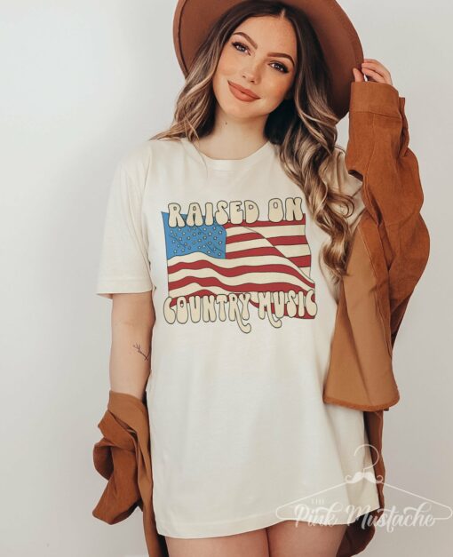 Soft Style Raised on Country Music Western Style Tee Youth and Adult Sizes