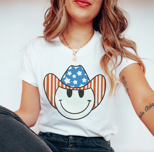 Soft Style Smiley USA Cowboy Retro Tee Toddler, Youth, And Adult Sizes – July 4th Unisex Sized