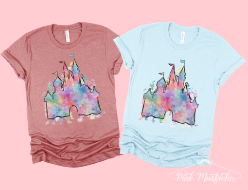 Watercolor Castle Tee – Disney World or Disneyland Group Trip Shirts – Watercolor Disney Tee