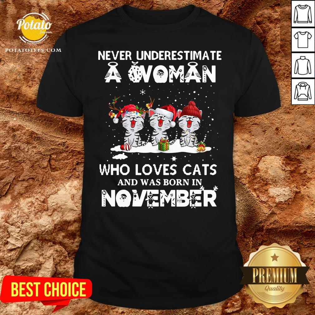 Hot Never Underestimate A Woman Who Loves Cats And Was Born In November Christmas Shirt Hot Never Underestimate A Woman Who Loves Cats And Was Born In November Christmas Shirt