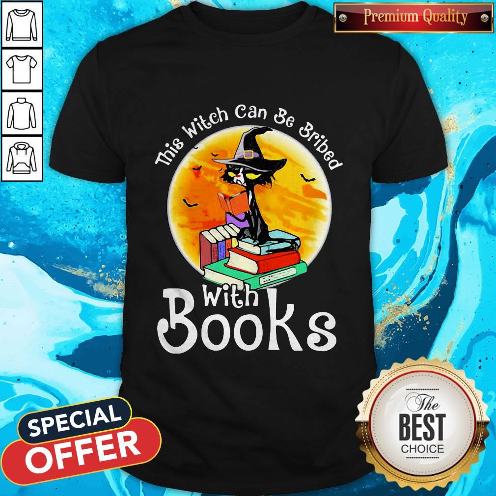 Love Halloween Cat This Witch Can Be Bribed With Books Moon Shirt Love Halloween Cat This Witch Can Be Bribed With Books Moon Shirt