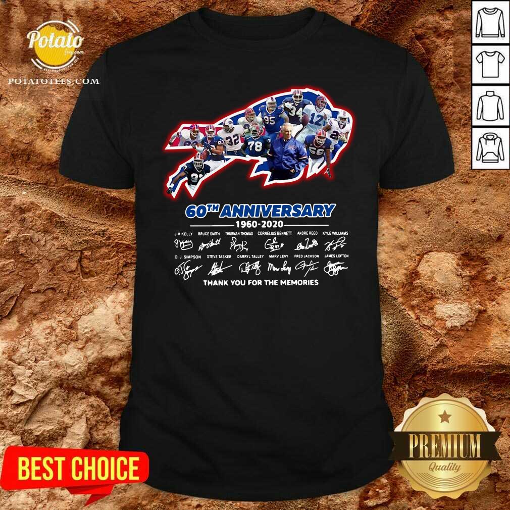 Official Buffalo Bills 60th Anniversary 1960-2020 Thank You For The Memories Signatures Shirt Official Buffalo Bills 60th Anniversary 1960-2020 Thank You For The Memories Signatures Shirt