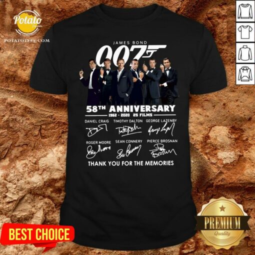 Official James Bond 007 58th Anniversary 1962 2020 2s Films Thank You For The Memories Signatures Shirt