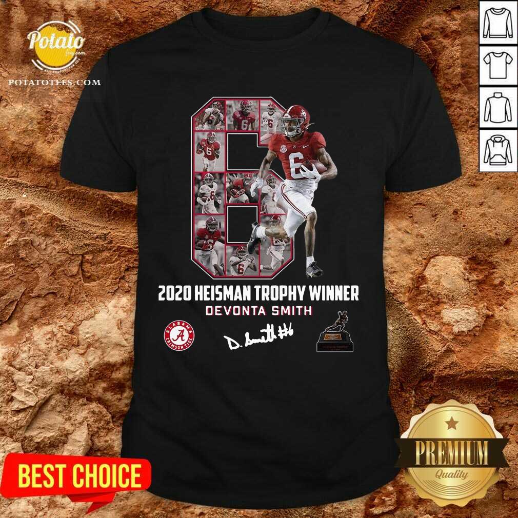 Original 2020 Heisman Trophy Winner 6 Devonta Smith Alabama Crimson Tide Signature Tee Shirt Original 2020 Heisman Trophy Winner 6 Devonta Smith Alabama Crimson Tide Signature Tee Shirt