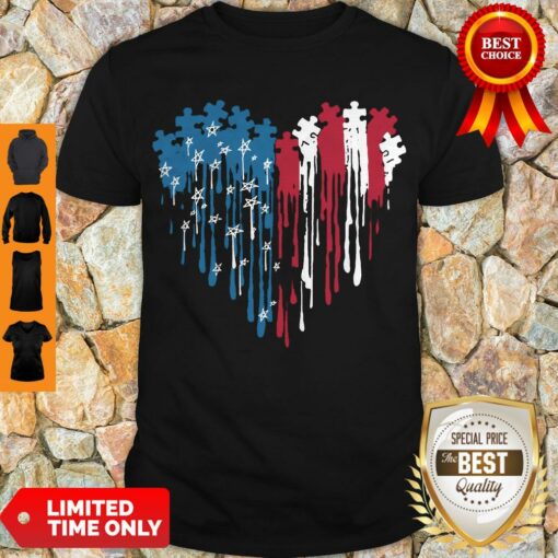 Perfect Autism Heart American Flag Veteran Independence Day Shirt