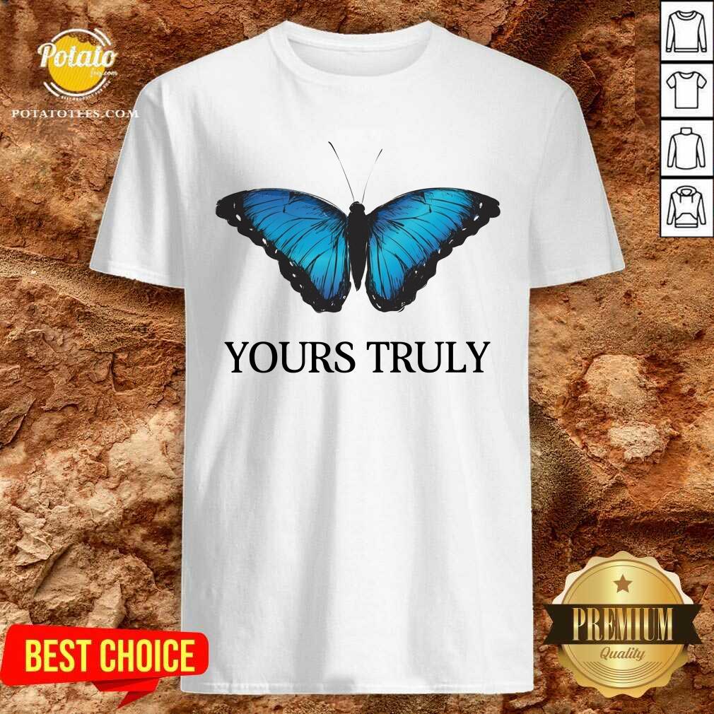 Pretty Phora Merch Yours Truly Blue Butterfly White Shirt Pretty Phora Merch Yours Truly Blue Butterfly White Shirt