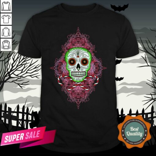 Skull And Candy Cane Dia De Los Muertos Day Of The Dead Shirt