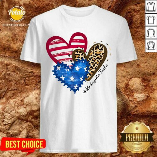 American Flag Leopard Heart Kindergarten Teacher Shirt