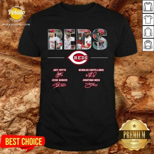 Cincinnati Reds Joey Votto Nicholas Castellanos Jesse Winker Jonathan India Signatures Shirt