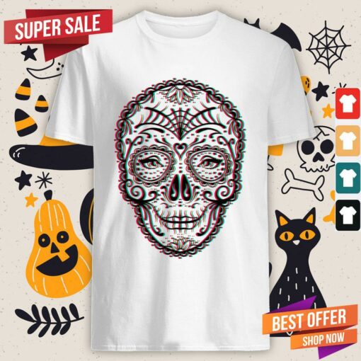 Eyes Sugar Skull Chromatic Aberration Day Of The Dead Shirt