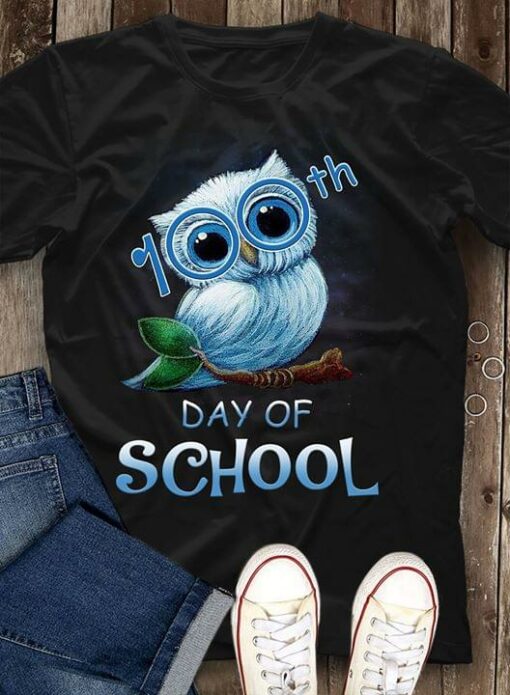100th Day Of School Cute Blue Owl Perching Shirt